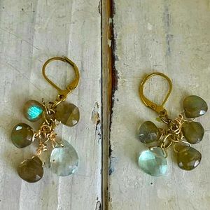 Vintage vermeil labradorite & prasiolite cluster earrings
